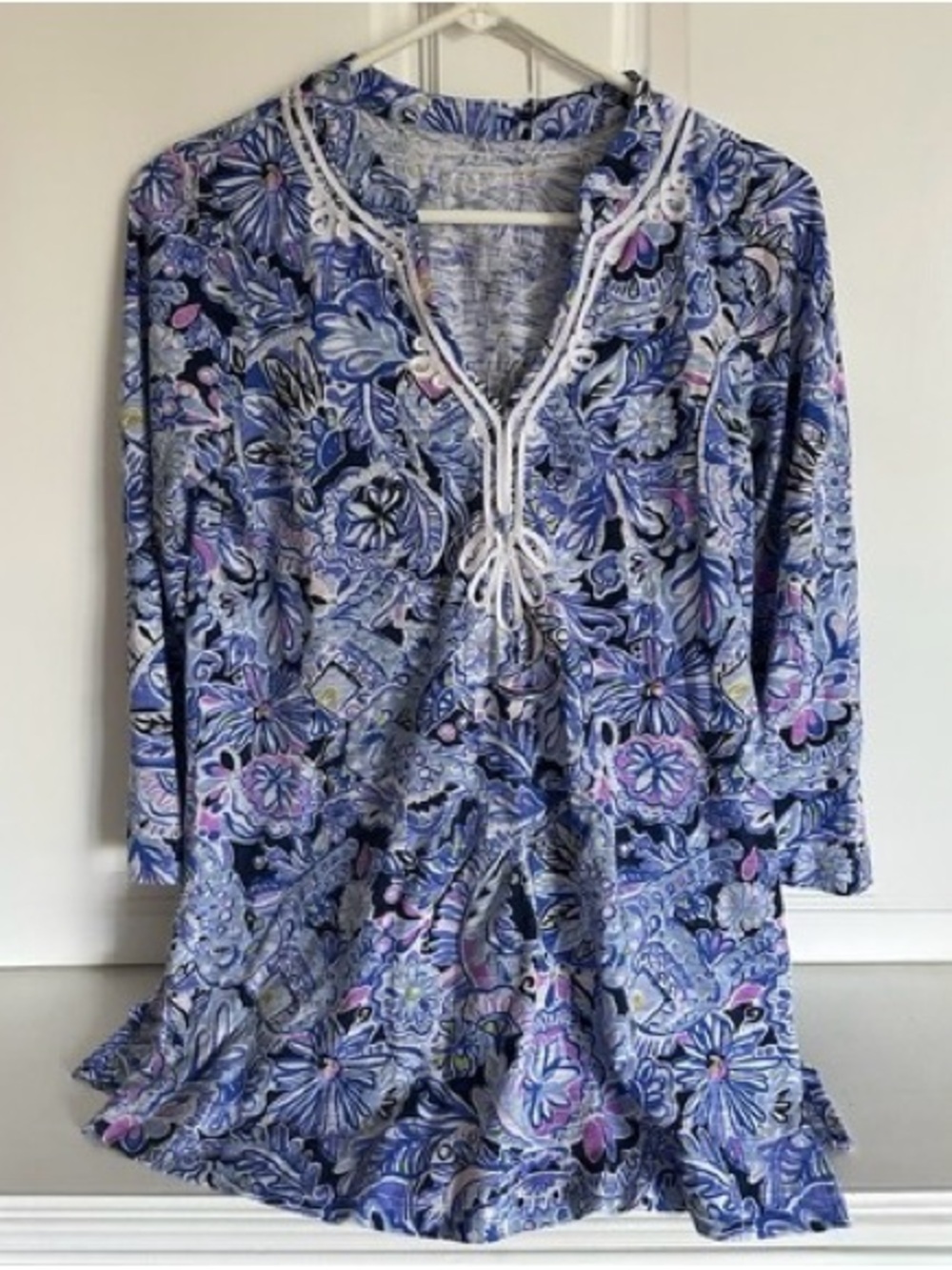 Lilly Pulitzer Kaia purple navy blue tunic top with elephants sz large